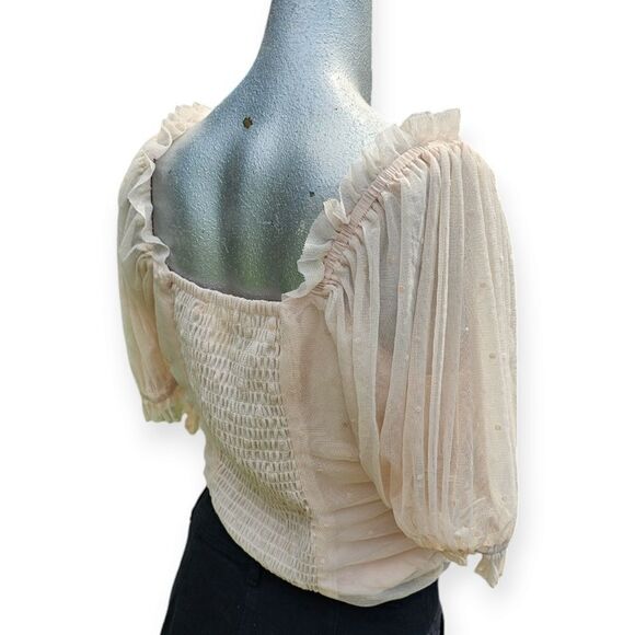 🌼4/$30 H&M Pink Tulle Gathered Crop Top Large - Picture 6 of 8